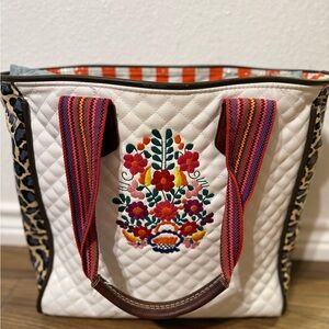Embroidered Floral White Tote Bag